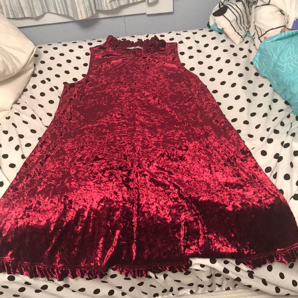 Red Crushed Velvet Sleeveless Shift Dress XL
